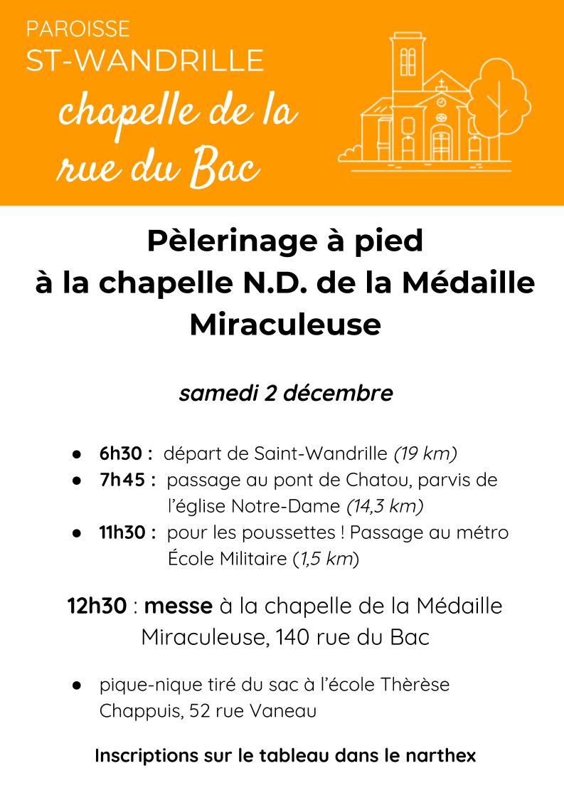 Horaires Messes Chapelle Miraculeuse Rue Du Bac pèlerinage à pied à la chapelle de la médaille miraculeuse – samedi 2  décembre 2017 – Paroisse Saint-Wandrille du Pecq